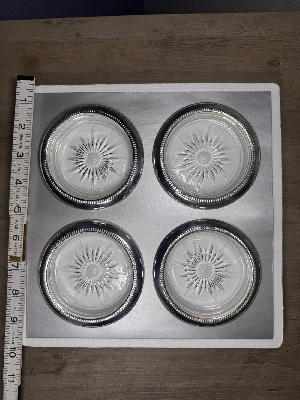 Vintage NOS International Silver Italy Silverplate Coaster Set 4 Boxed